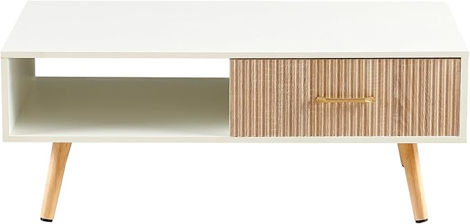 Coffee Table with Storage, Mid Century Boho Wood Center Table with Open Storage - Image 7