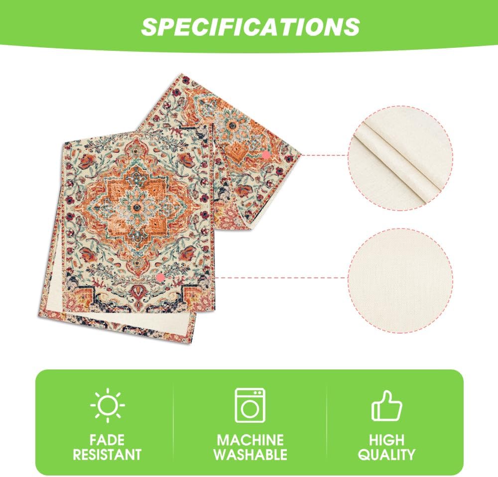 Artoid Mode Boho Bohemia Style Orange Table Runner, Country Rustic Farmhouse Magical Fall Kitchen Dining Table Decoration for Home Party Decor 13x48 Inch