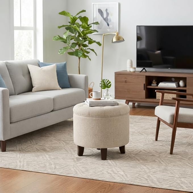 HomePop by Kinfine Fabric Upholstered Round Storage Ottoman - Image 2