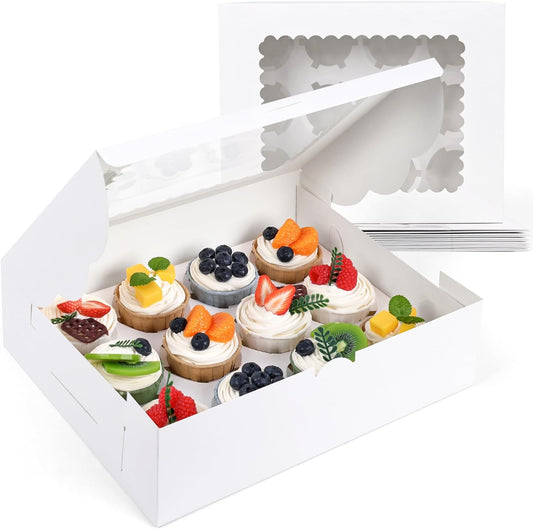 VGOODALL 6PCS White Cupcake Containers, 12 Count with Window Boxes Holding 72 Pastry Box for Birthday Holiday Party Bakery Supplies