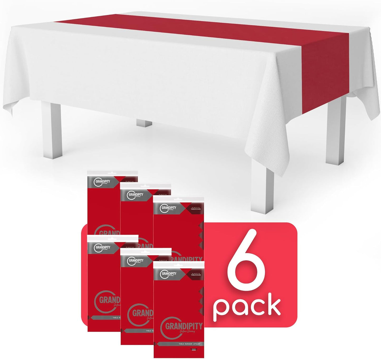 Red 6 Pack Premium Disposable Plastic Table Runner 14 x 108 Inch. Table Runner for Dinner Parties & Events by Grandipity