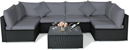 Tangkula 7-Piece Patio Furniture Set, Outdoor Sectional Sofa by TANGKULA