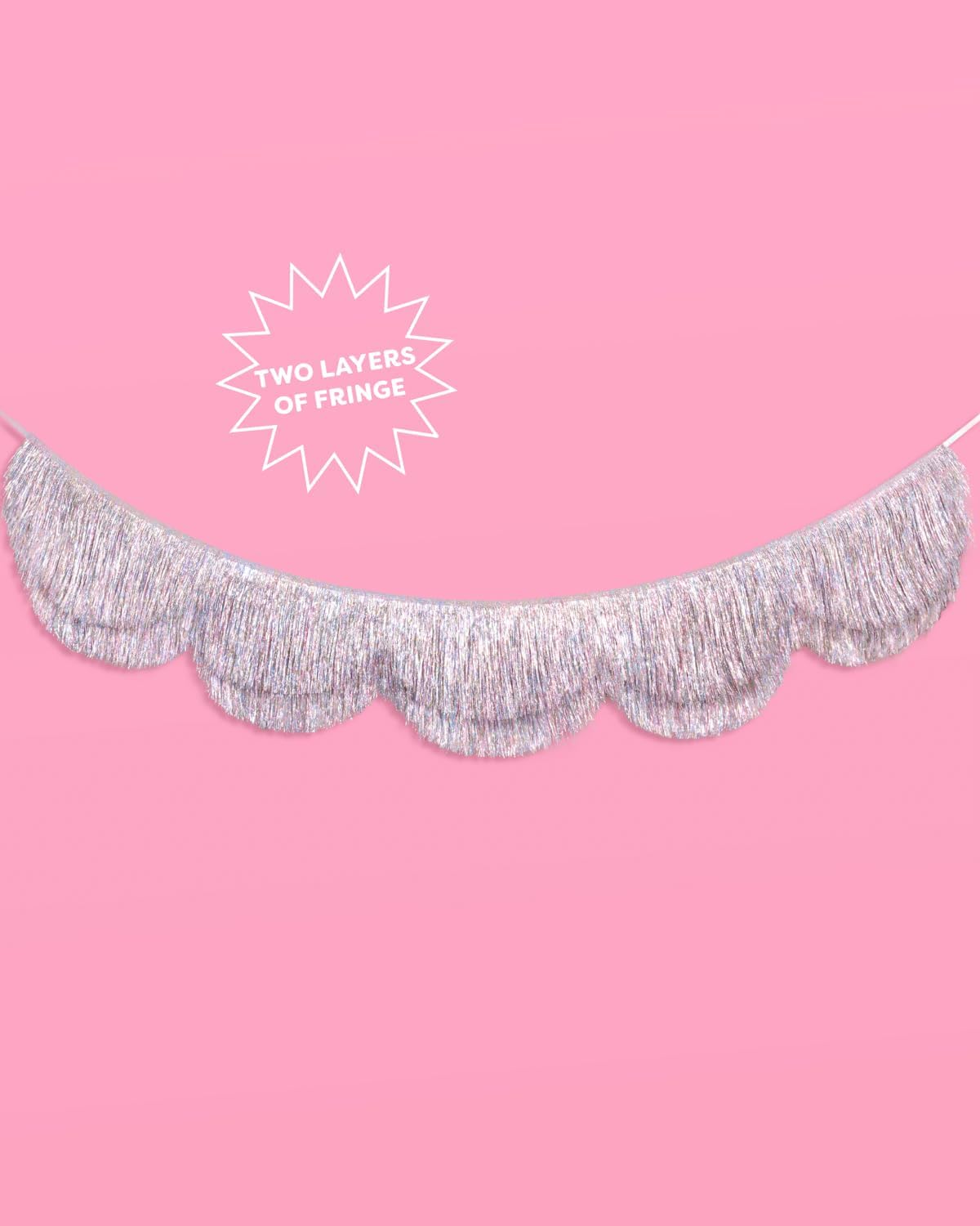 xo, Fetti Silver Iridescent Scalloped Fringe Banner - 6 Ft. | Bachelorette Party Decorations, Birthday Sign, Sparkly Decor, Photo Booth Backdrop