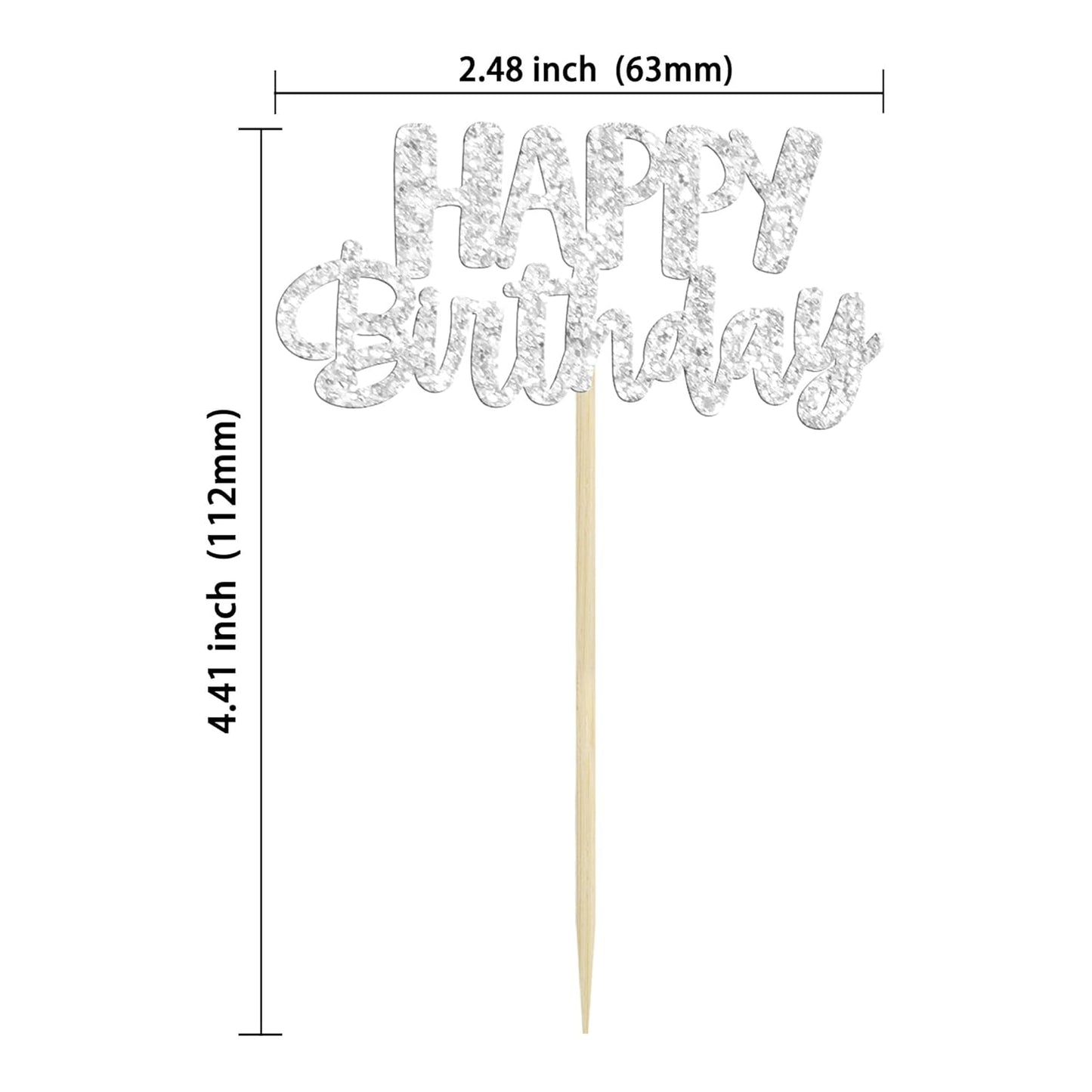 Gyufise 24Pcs Happy Birthday Cupcake Toppers Silver Glitter Birthday Cake Decorations Picks for Celebrating Birthday Party Decorations Supplies