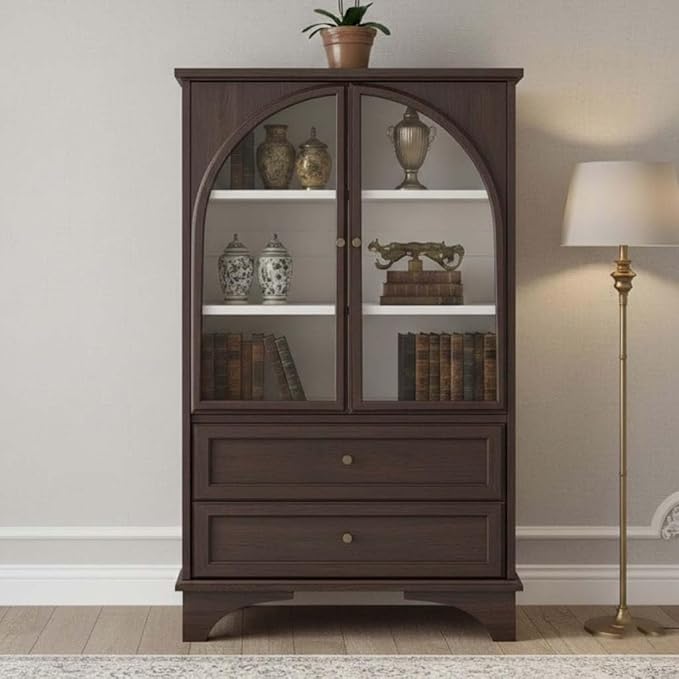 52" Tall Display Cabinet with Glass Doors, Glass Display Case Storage Cabinets by Unknown