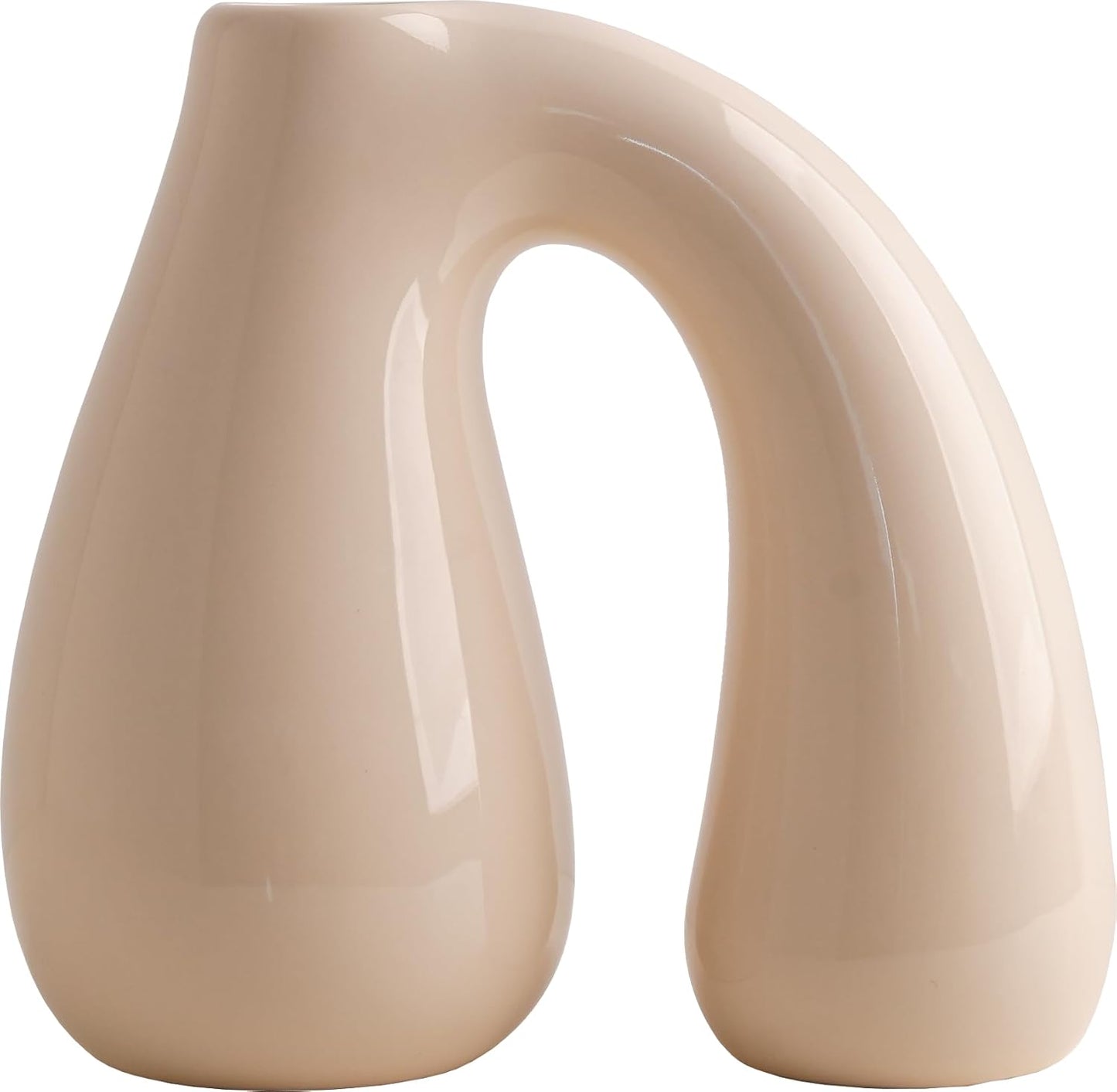 White (Ivory) Ceramic Vase – Glossy Modern Sculptural Décor, Arch Handle Artistic Design, Premium Minimalist Accent for Table, Shelf, or Entryway (7.5 in, Holds Water)