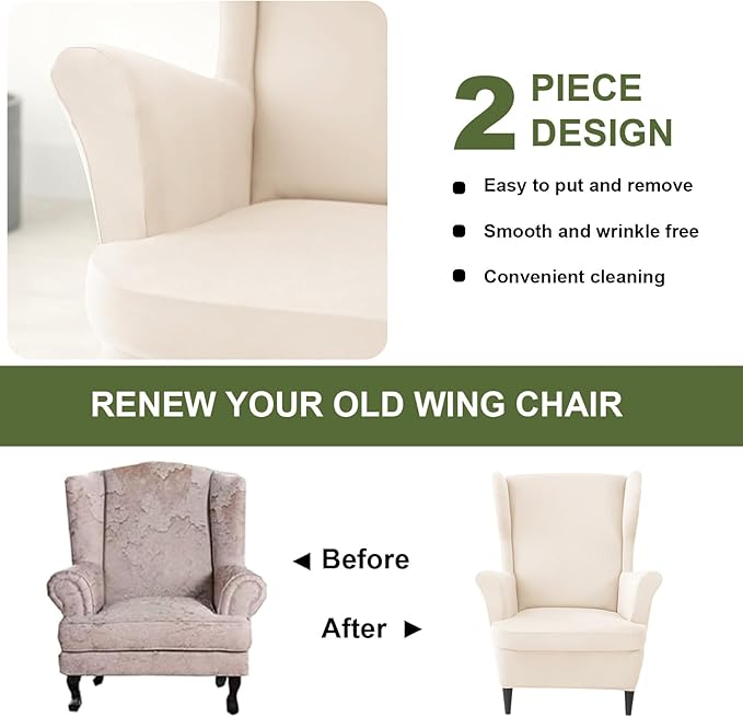 HAOYONG Wing Chair Slipcovers Waterproof Spandex Wingback Chair Covers 2 Pieces - Image 7