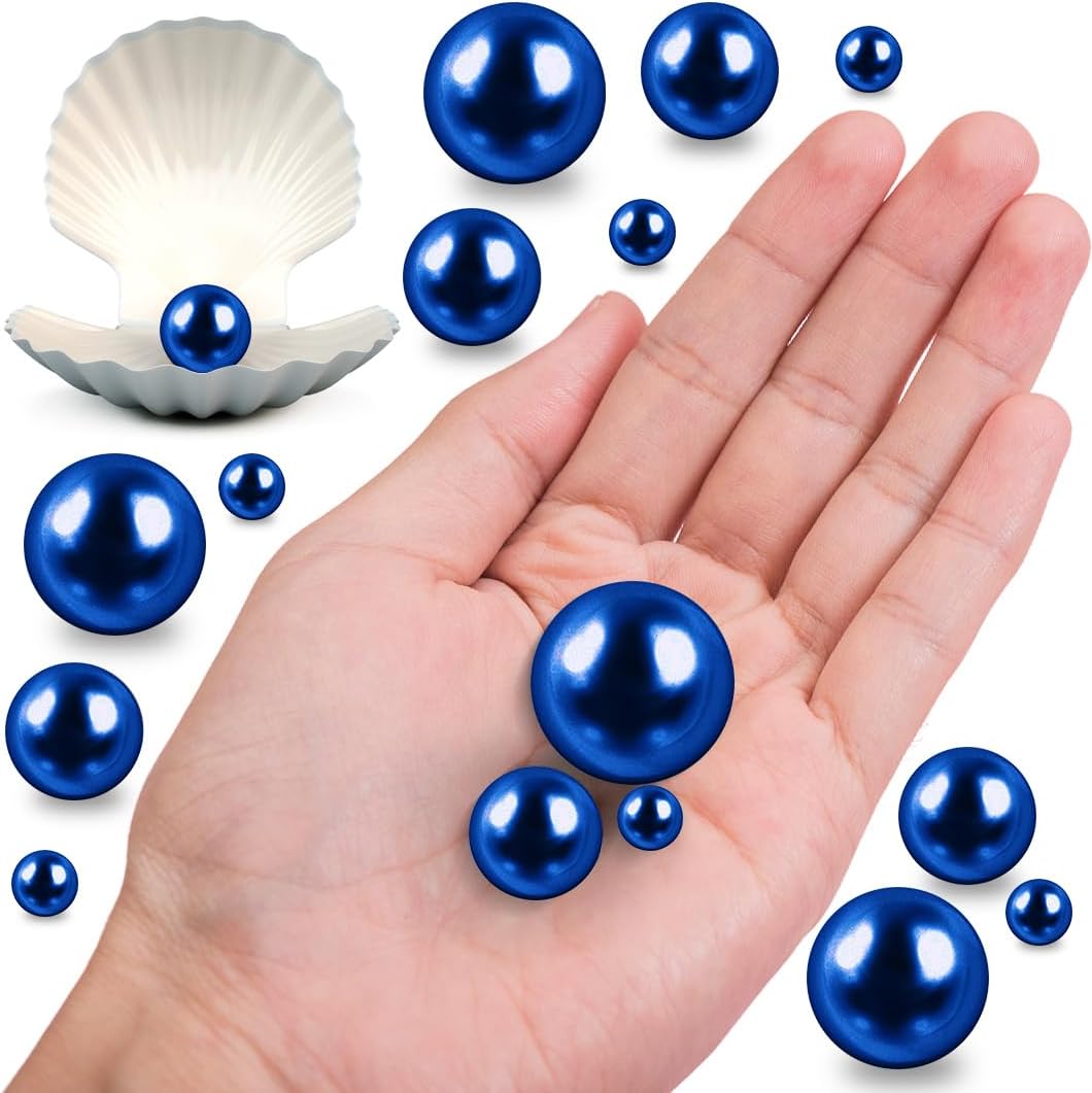 150Pcs Navy Blue Polished No Hole Faux Pearl Beads for Vase Filling Decorations, Plastic Pearls Vase Fillers, Table Scatters, Wedding Centerpiece, Home Decor, 8/14/20 mm