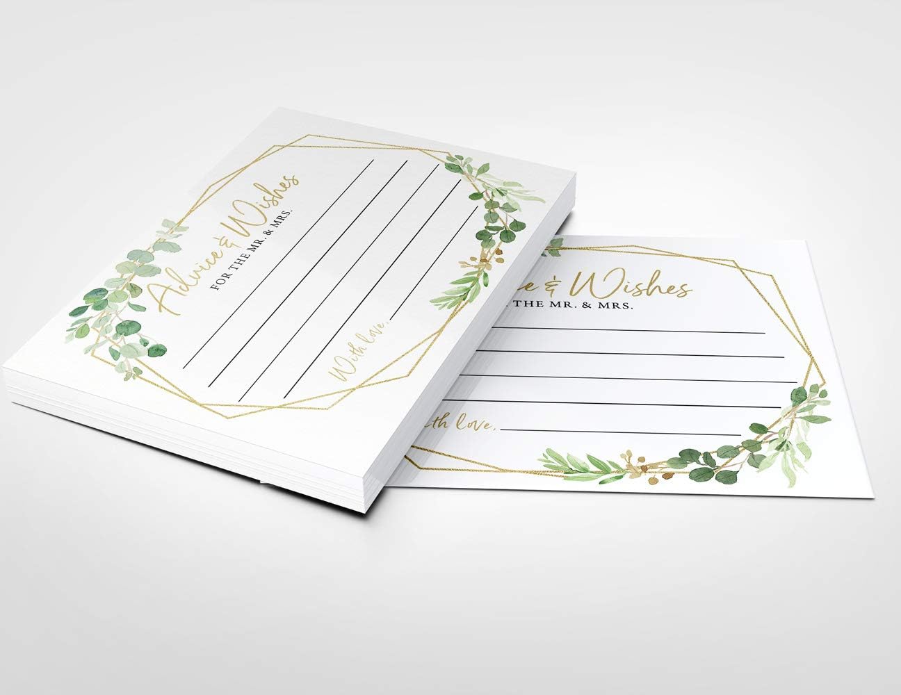 Printed Party Advice and Wishes for The Mr and Mrs – Wedding Advice Cards for Bridal Shower, Games and Favors for Guests, Botanical Greenery Decor, 50 Cards