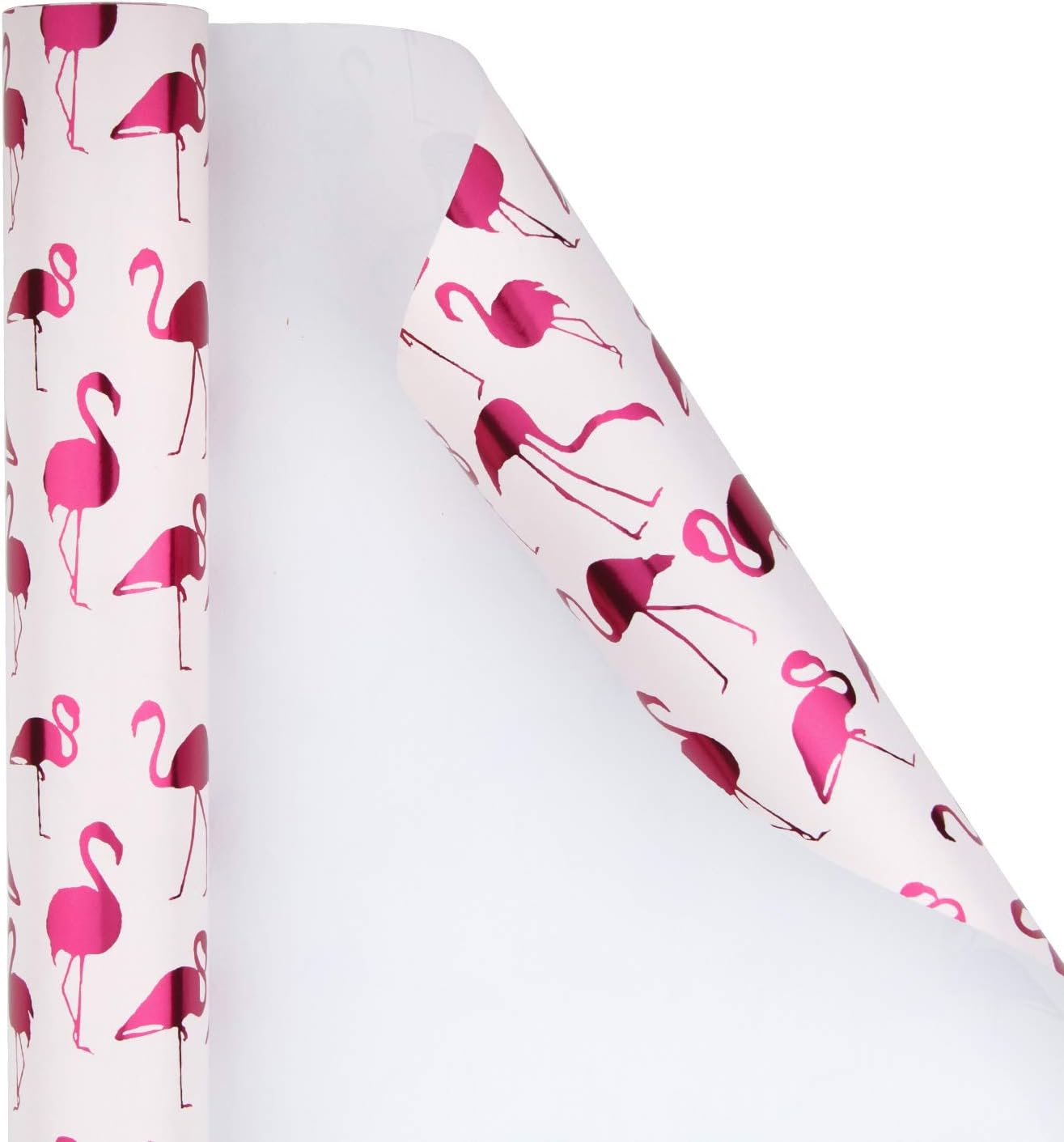 WRAPAHOLIC Wrapping Paper Roll - Mini Roll - 17 Inch X 33 Feet - Pink with Fuschia Foil Flamingo for Wedding, Birthday, Holiday, Baby Shower