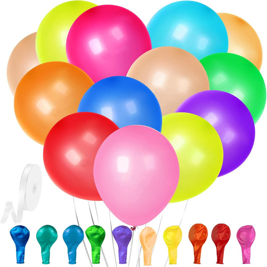 60 Pack Balloons Assorted Color 12 Inches Rainbow Latex Balloons, 10 Bright Color Balloon Arch Kit, for Birthday Baby Shower Wedding Party Decorations