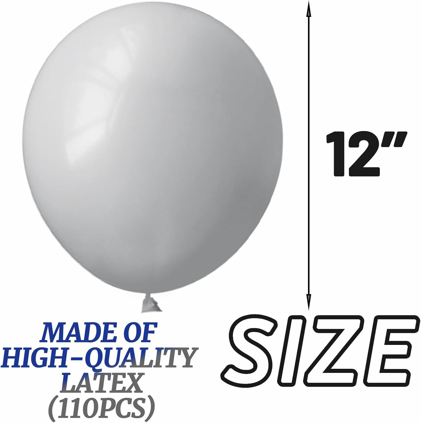 110pcs Grey Balloon 12 inch, Grey Latex Balloons for Birthday Party Baby Shower Wedding(with 2 Ribbons).