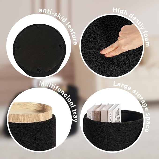 PINPLUS Storage Ottoman Round Boucle Ottoman - Image 5