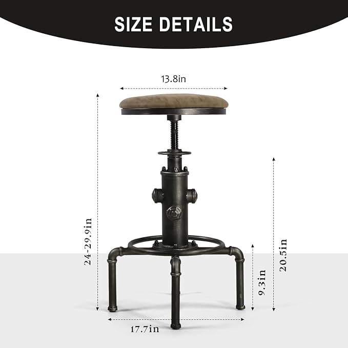 Topower Antique Vintage Industrial Barstool PU Leather Water Pipe Fire Hydrant - Image 3