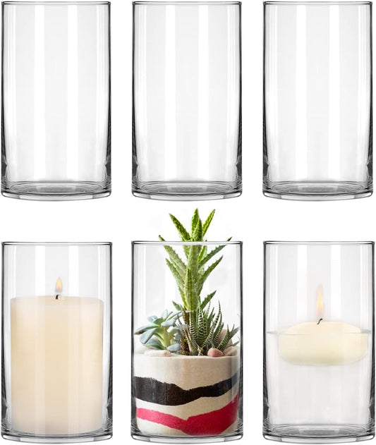 6 Pack Clear Glass Cylinder Vases, 6 Inch Flowers Vase, Floating Candle Holder for Table Centerpiece, Ideal for Wedding, Party Supplies and Home Decor