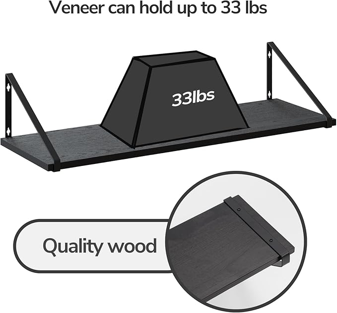 BAMEOS 24X8 Floating Shelves Rustic Wood Wall Shelf Set of 3, Bookshelf - Image 6