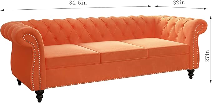 ORRD 2 Piece Living Room Set, Velvet Chesterfield Sofa Loveseat Couch - Image 2