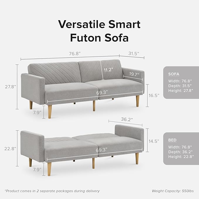 mopio 76.4" Futon Sofa Bed, Sleeper Sofa, Mid Century Modern Futon Couch - Image 2
