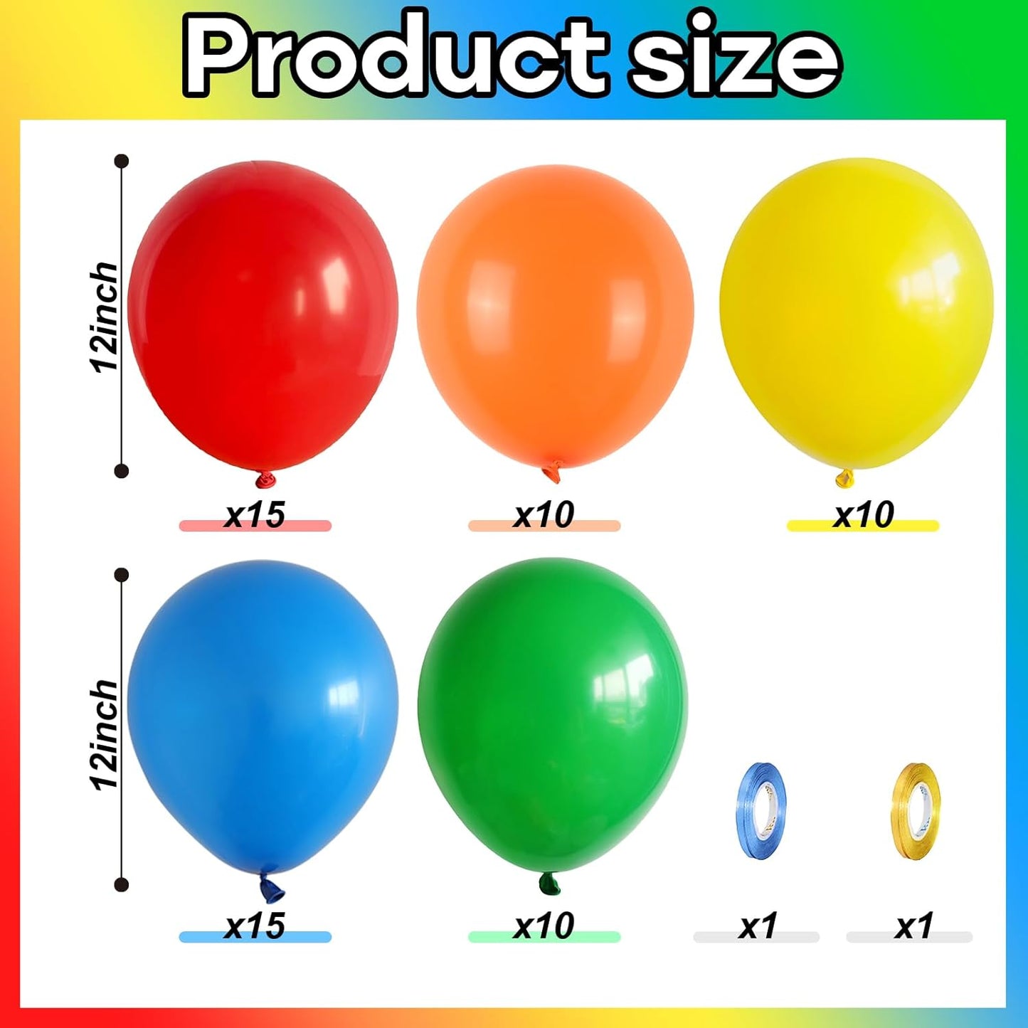 Red Yellow Blue Green Balloons, 60PCS Red Orange Blue Balloons, Rainbow Cartoon Theme Primary Color Latex Balloon for Kids Birthday Baby Shower Festival Carnival Circus Party Decorations Supplies