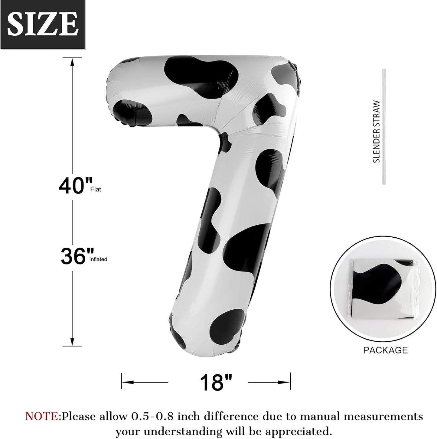 Cow Print Number Balloon Birthday Decorations, 40 inch Number balloon 0-9(Zero-Nine), Cow Balloon for Farm Birthday Party Supplies, Cow Themed birthday party Decorations (Number 7)