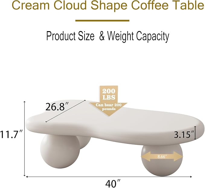40" Irregular Cloud Coffee Table Asymmetrical Tea Table Low Coffee Table Unique - Image 2