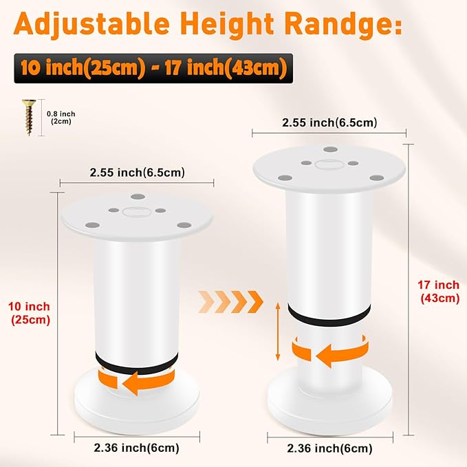 4 Pcs Adjustable Height Furniture Support Legs 10-17 inch, Metal Adjustable - Image 2