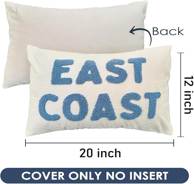 Blue Coastal Tufted Embroidery Throw Pillow Cover 12x20, Coastal Room Decor - Image 7