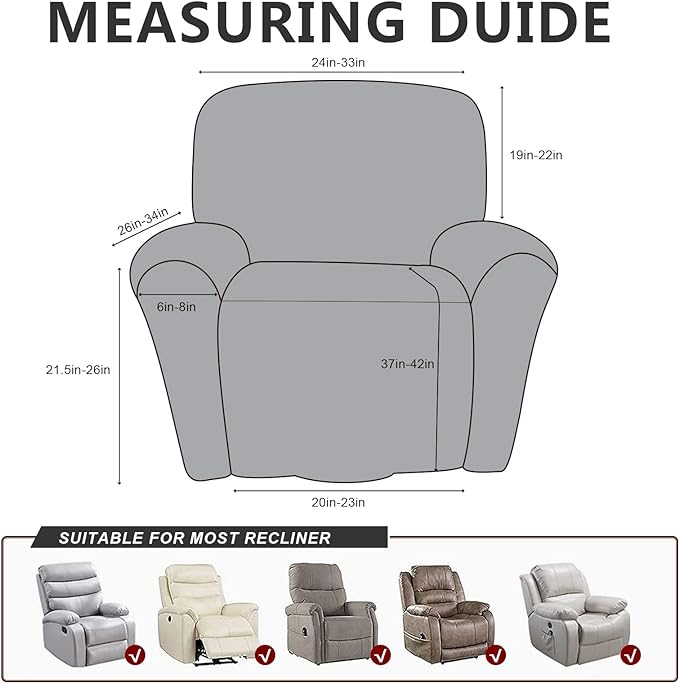 ANARACHON Recliner Chair Covers Leather Like, 4 Pieces Recliner Cover - Image 3