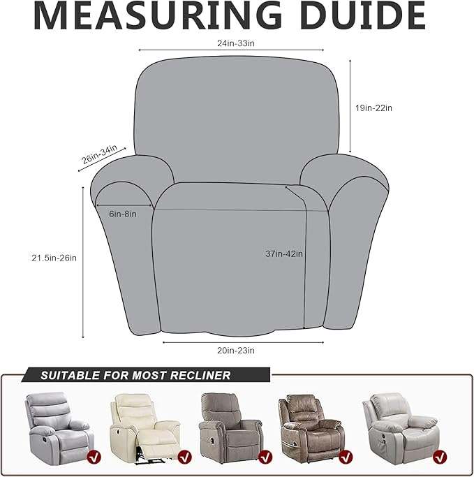 ANARACHON Leather Like Recliner Chair Covers Heavy Duty, 4 Pieces Recliner Cover - Image 2