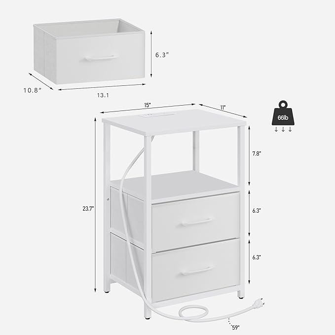 TUTOTAK End Table with Charging Station, Side Table with 2 USB Ports and Outlets - Image 3