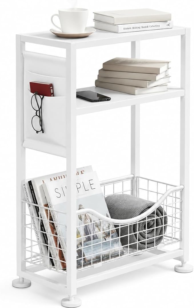 Skinny Side Table with Storage, 3 Tier Slim Side Tables by Zexvida