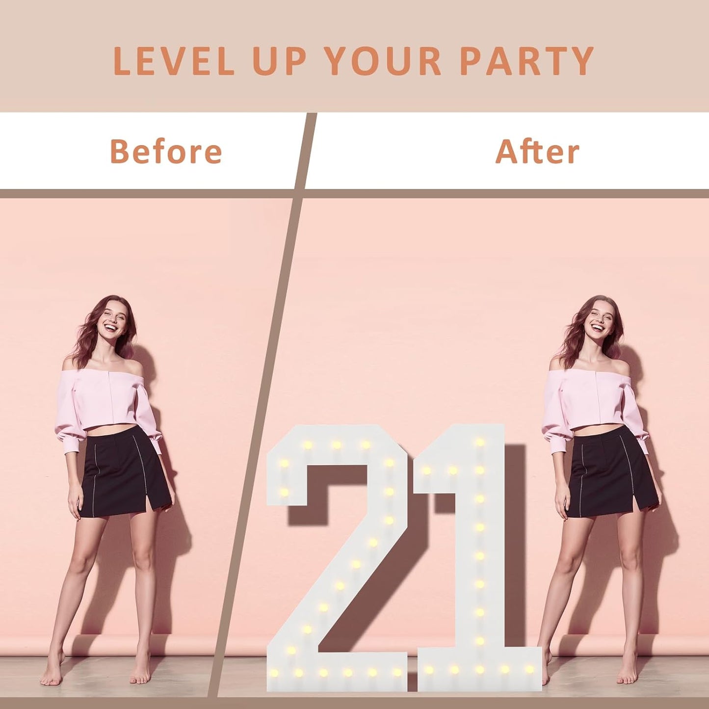 LOBOOM 4FT Light Up Numbers, Marquee Numbers 4 Feet Tall Giant Number 8 Mosaic Big Number Sign for 8th 18th 80th Birthday Party Backdrop Anniversary Decorations, Pre-Cut Large Frame