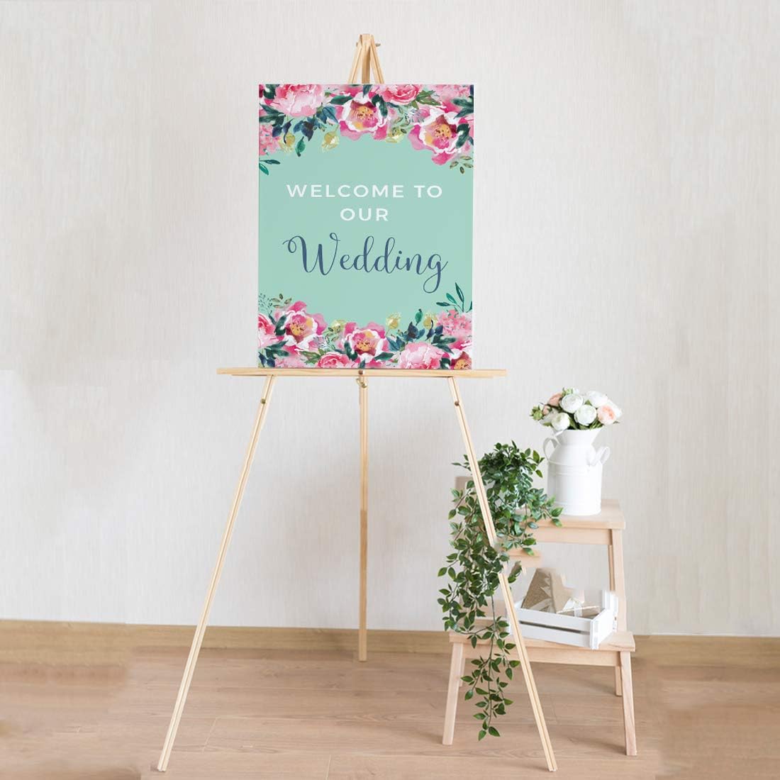 Andaz Press Extra Large Wedding Easel Board Party Sign, 12x18-inch, Tea Party Pink Peonies on Mint Green, Welcome to Our Wedding, 1-Pack
