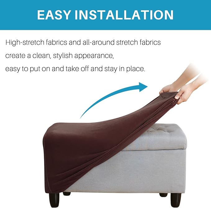 Ottoman Cover, Stretch Rectangle Velvet Ottoman Slipcovers of Foot Stool - Image 4