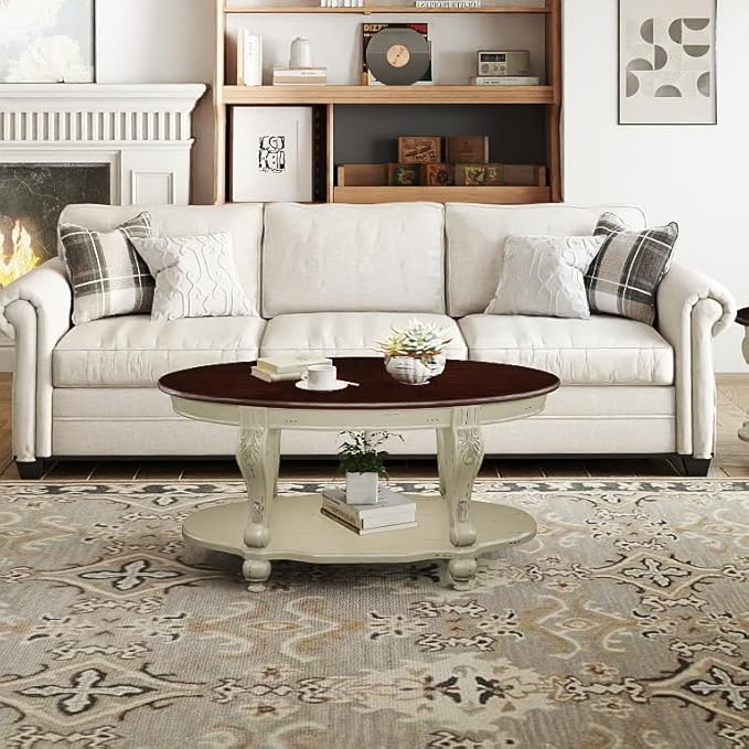 LKTART Oval Coffee Tables for Living Room, Round Vintage Coffee Table - Image 2