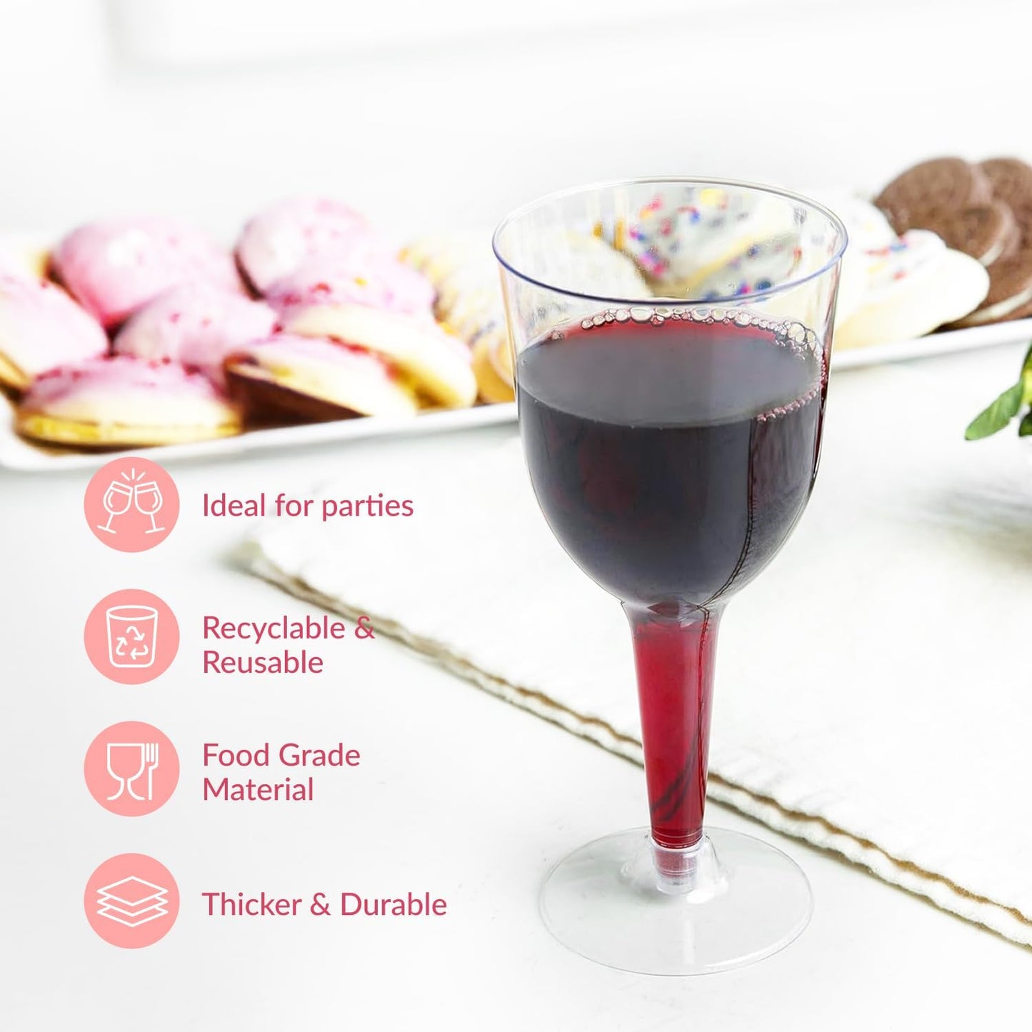 Prestee 24 Clear Stemmed Plastic Wine Glasses - 10 oz Disposable Wine Glasses for Parties - Plastic Wine Cups with Stem for Weddings, Wine Tasting, Patio Gatherings, and Elegant Party Supplies