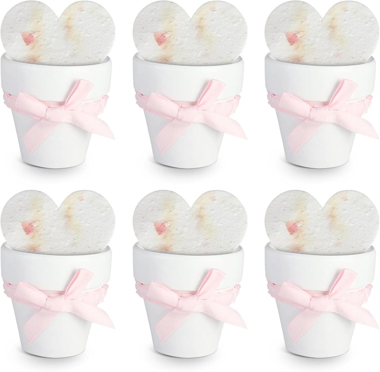 Set of 6 Seed Paper – 6 Pink Hearts & 6 White Pots with Bow for Baby Shower, Gender Reveal, Birthday, & Other Milestone Celebrations