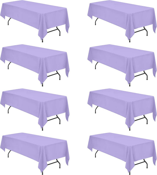 BRILLMAX 8 Pack Lavender Tablecloths for 8 Foot Rectangle Tables 60 x 126 Inch - 8ft Rectangular Bulk Linen Polyester Fabric Washable Cloth Cover for Wedding Reception Banquet Birthday Party