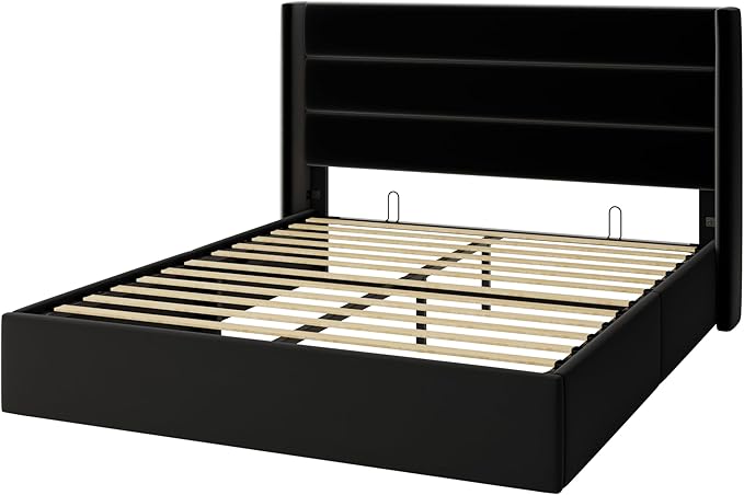 Allewie Queen Size Velvet Lift Up Storage Bed, Modern Wingback Headboard - Image 9
