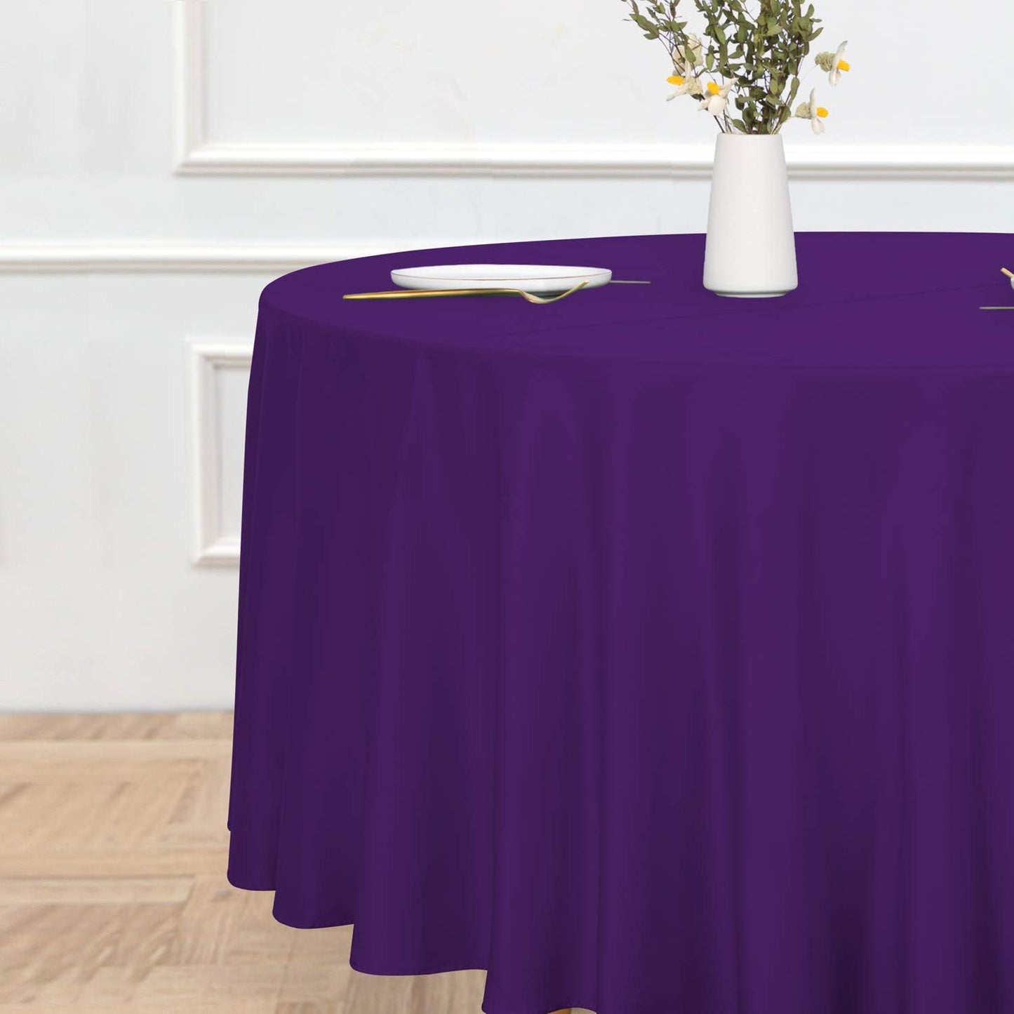 sancua Round Tablecloth - 120 Inch - Water Resistant Spill Proof Washable Polyester Table Cloth Decorative Fabric Table Cover for Dining Tables, Buffet Parties and Camping, Purple