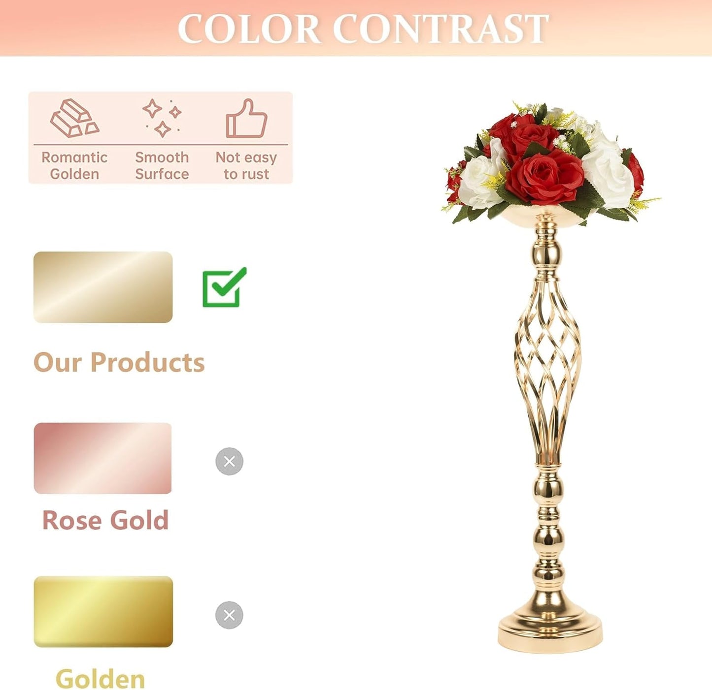 LANLONG 2pcs Metal Gold Candle Holders Road Lead Table Centerpiece Stand Pillar Candlestick for Wedding Candelabra Flowers Vases