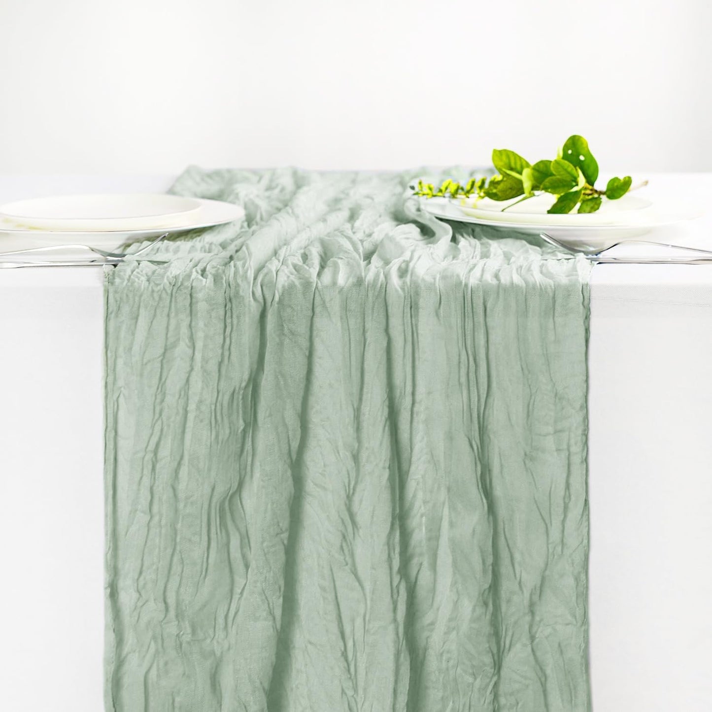 Hahuho Sage Green Cheesecloth Table Runner 10ft, Gauze Boho Rustic Table Runners for Wedding Birthday Party Baby Shower Decorations（1 Pack , 35x120 Inches）