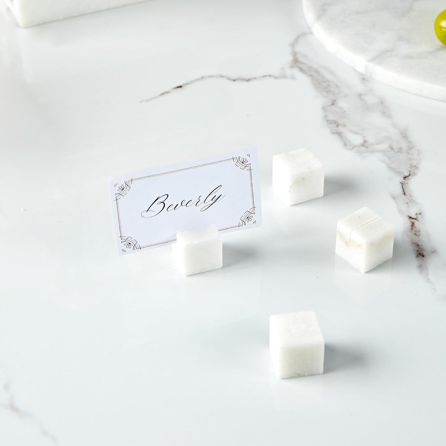 White Marble Cube Place Card Holders, Handmade Polished Card Stands, Simple and Elegant Sign Stand, Set of 4 Table Decor for Dinner Party, Wedding and Housewarming Present