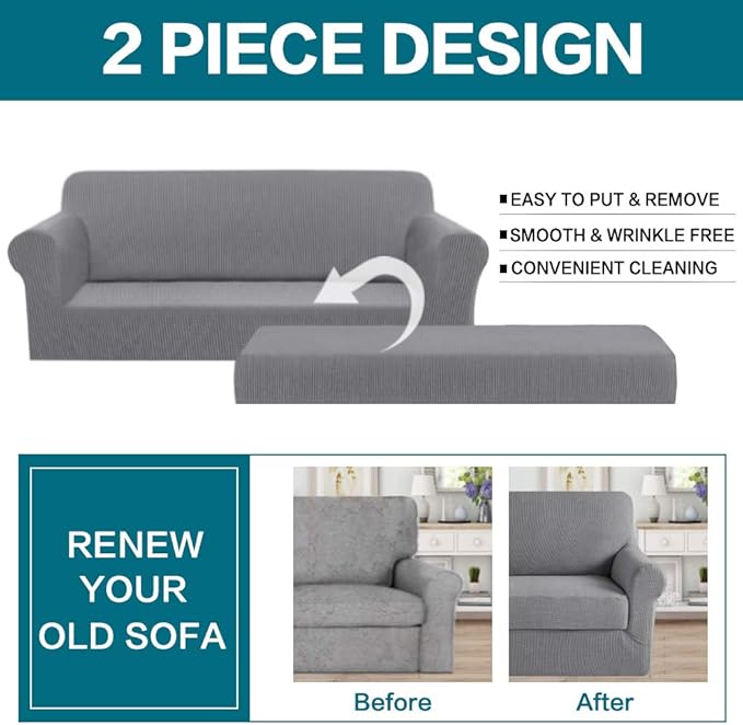 Turquoize Stretch Sofa Slipcover 2 Pieces Sofa Cover Couch Cover - Image 4