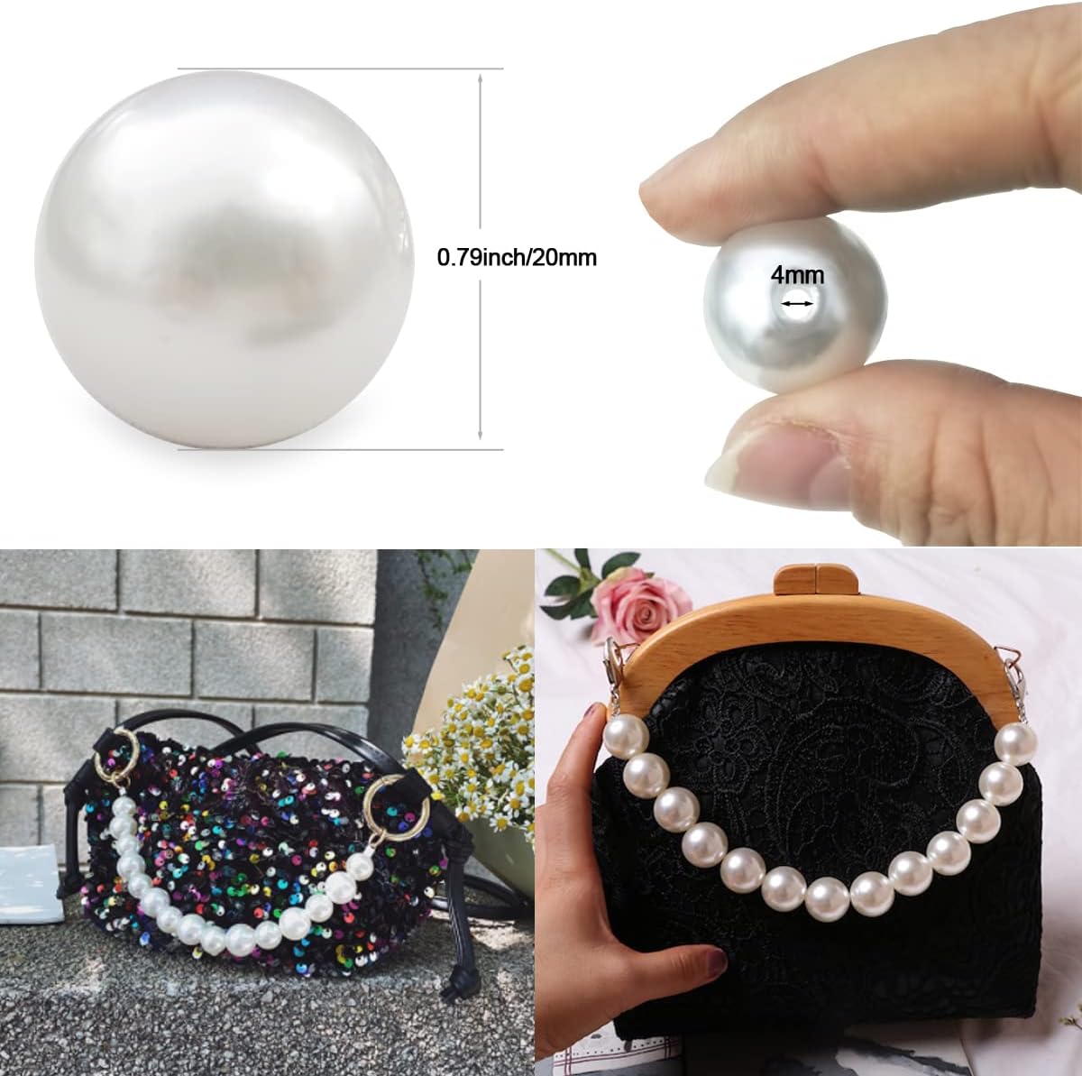 100Pcs 20mm White Round ABS Faux Pearl Beads for Jewelry Making, DIY Crafts, Home Decoration