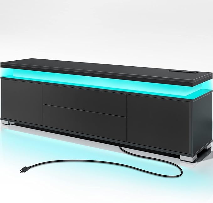 Rolanstar TV Stand with Power Outlet & LED Lights, Modern Entertainment Center by Rolanstar