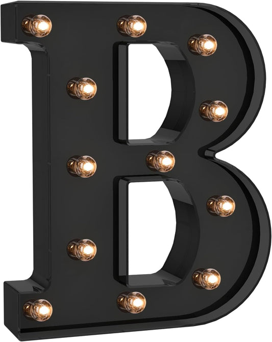 Foaky Black LED Letter Lights for Room Decor - Bedroom Wall Decor, Alphabet Lights for Home, Wedding, Party - Battery Operated （B）