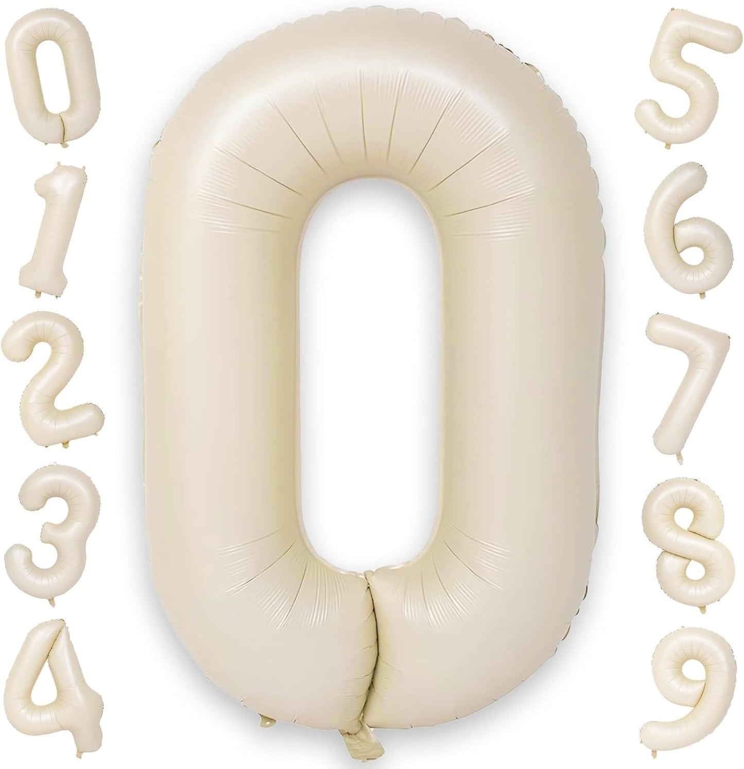 40 Inch Large Cream Numbers Balloons 0-9, Self Inflating White Sand Foil Number 0 Helium Balloon for Boy Girl, Big Beige Digit 0 Balloons for Women Men 30 40 50 60 70 80 100 Birthday Party Decoration