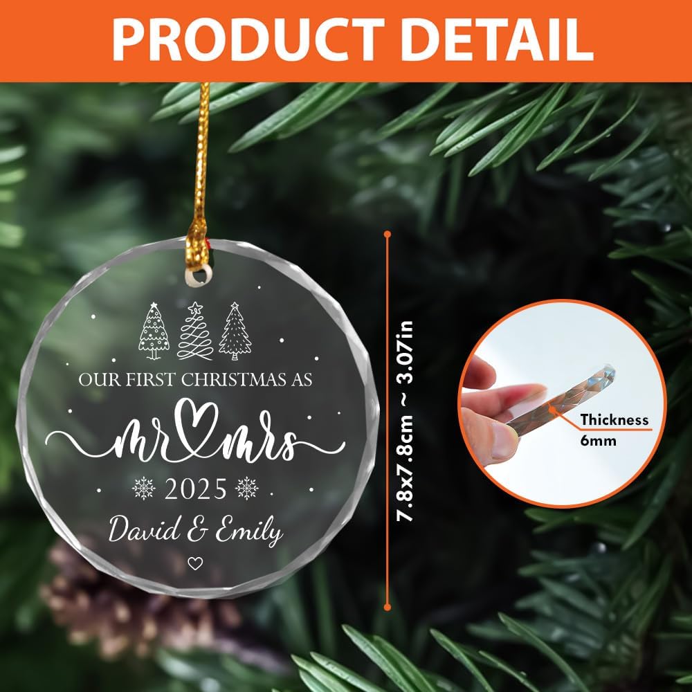 Personalized Wedding Christmas Ornaments - Mr And Mrs Gifts - Wedding Gift Ideas For Couples 2025, Future Mr And Mrs Gift Ideas - 1St Married Bridal Shower Ornament - Glass Ornament