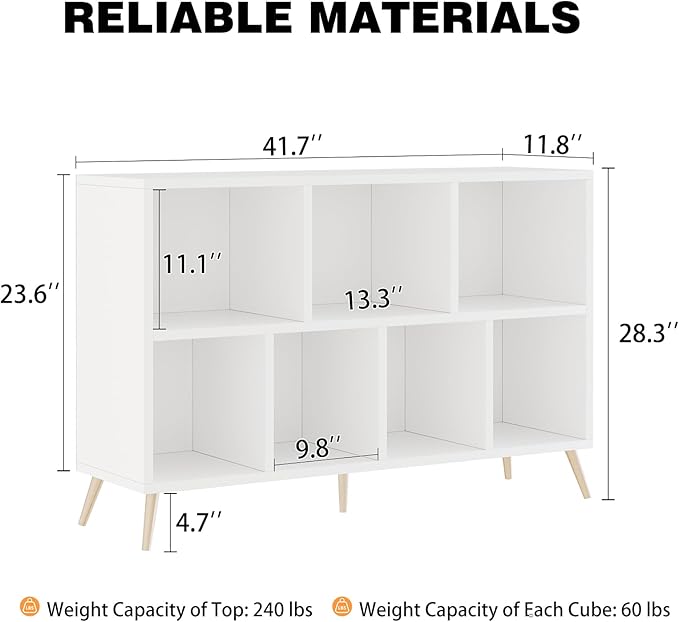 7-Cube Storage Organizer with Natural Wood Legs, Mid-Century Modern Bookcase - Image 3